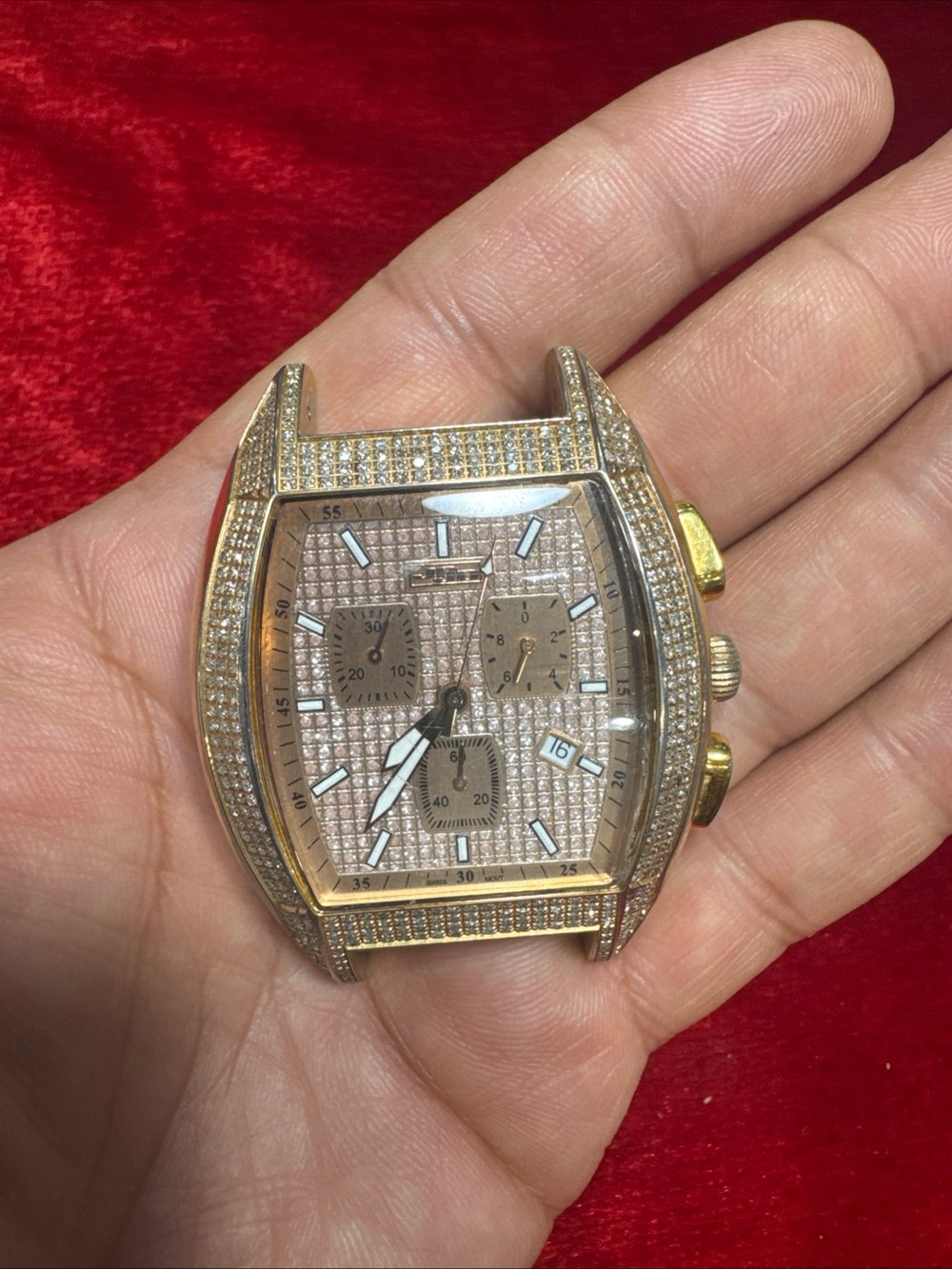 JoJo Diamond Watch Gold Tone Chronograph Swiss Movement No Band Not Working